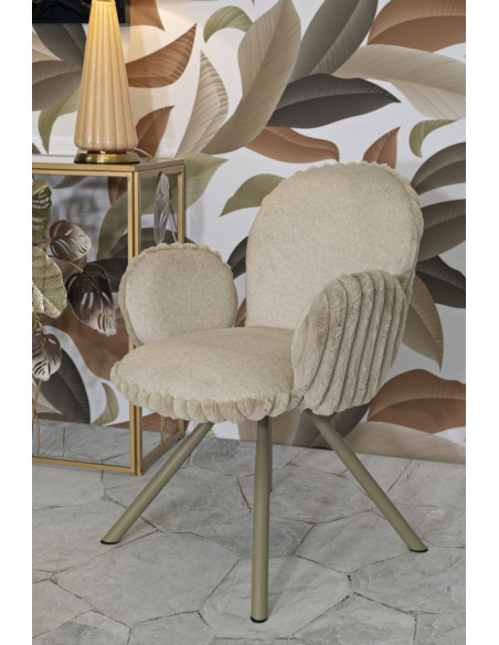 Fauteuil de table moderne chic Velours Vert Côtelé Métal Blanc crème Stoccolma (Lot de 2) 