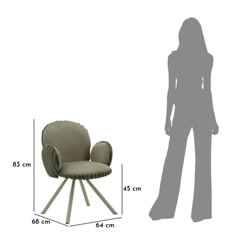 Fauteuil de table moderne chic Velours Vert Côtelé Métal Vert Stoccolma (Lot de 2) 