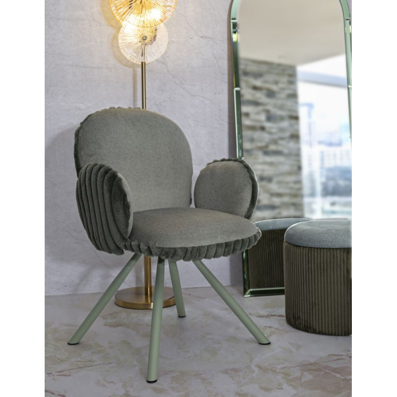 Fauteuil de table moderne chic Velours Vert Côtelé Métal Vert Stoccolma (Lot de 2) 
