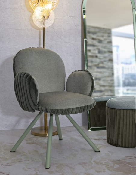 Fauteuil de table moderne chic Velours Vert Côtelé Métal Vert Stoccolma (Lot de 2) 