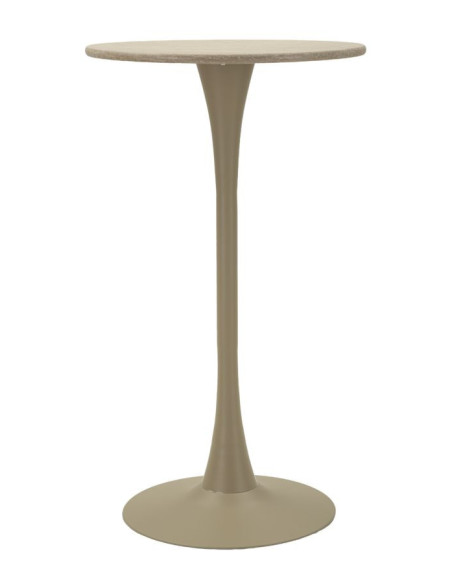 Table de bar haute moderne Ronde 2 personnes Bois MDF Naturel Métal Blanc crème Alaska 