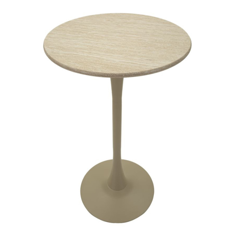 Table de bar haute moderne Ronde 2 personnes Bois MDF Naturel Métal Blanc crème Alaska 