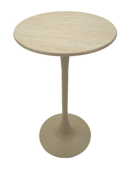 Table de bar haute moderne Ronde 2 personnes Bois MDF Naturel Métal Blanc crème Alaska 