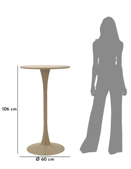 Table de bar haute moderne Ronde 2 personnes Bois MDF Naturel Métal Blanc crème Alaska 