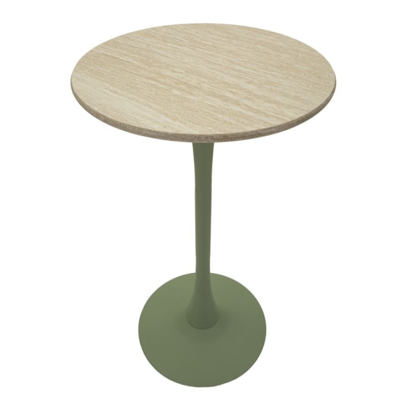 Table de bar haute moderne Ronde 2 personnes Bois MDF Naturel Métal Vert Alaska 