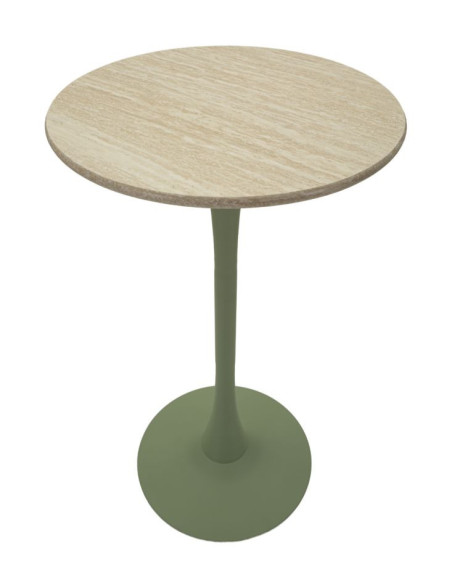 Table de bar haute moderne Ronde 2 personnes Bois MDF Naturel Métal Vert Alaska 