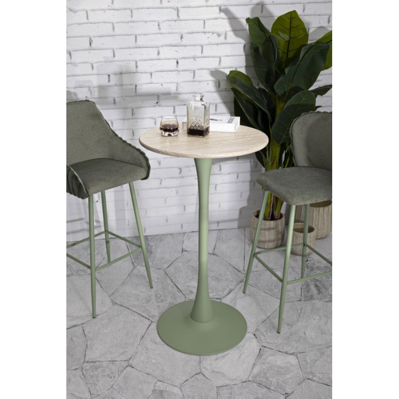 Table de bar haute moderne Ronde 2 personnes Bois MDF Naturel Métal Vert Alaska 