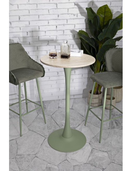 Table de bar haute moderne Ronde 2 personnes Bois MDF Naturel Métal Vert Alaska 