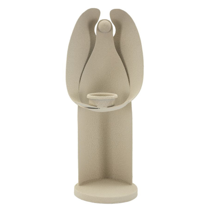Bougeoir moderne Ange abstrait Hauteur 30 cm Métal Blanc crème Dune 