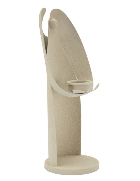 Bougeoir moderne Ange abstrait Hauteur 30 cm Métal Blanc crème Dune 