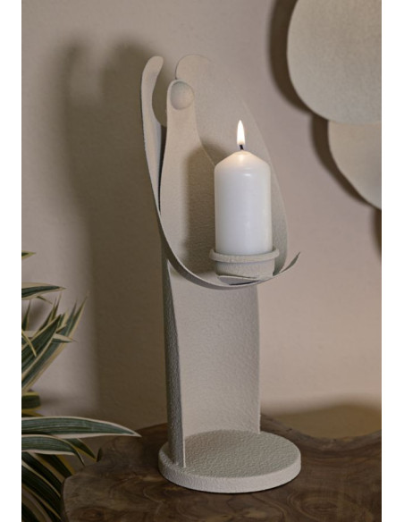 Bougeoir moderne Ange abstrait Hauteur 30 cm Métal Blanc crème Dune 