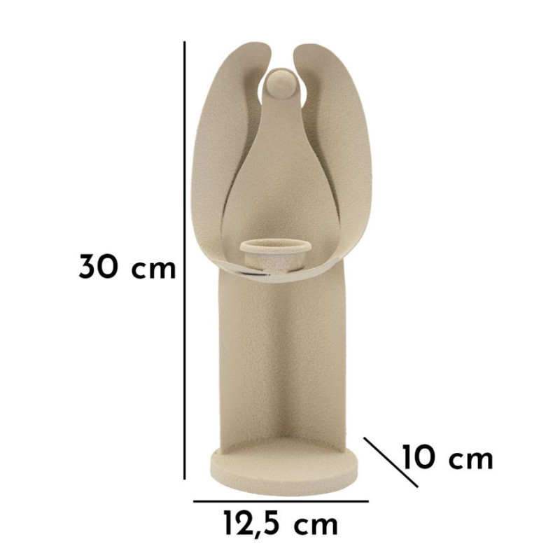 Bougeoir moderne Ange abstrait Hauteur 30 cm Métal Blanc crème Dune 