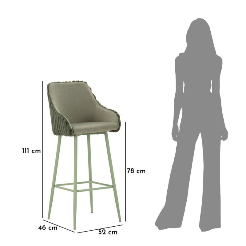 Tabouret de bar moderne chic Velours Côtelé Métal Vert Alaska (Lot de 2) 