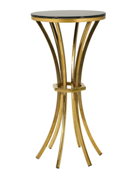 Sellette haute moderne chic Ronde Hauteur 81 cm Verre Noir Métal Doré Shanty 