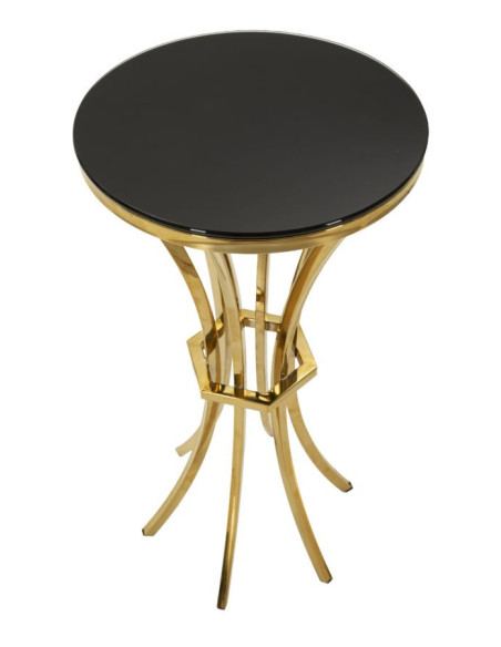 Sellette haute moderne chic Ronde Hauteur 81 cm Verre Noir Métal Doré Shanty 