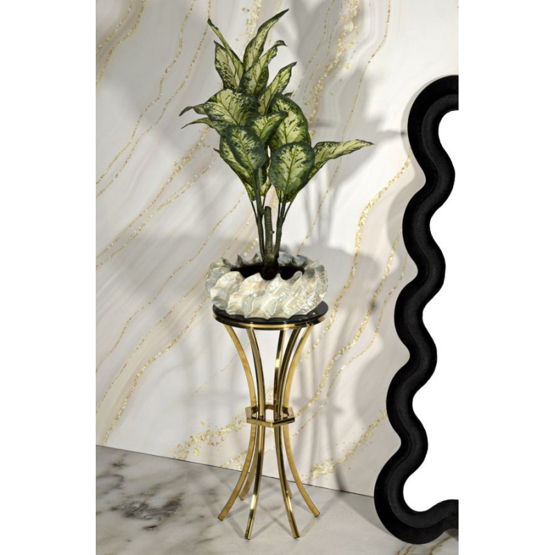 Sellette haute moderne chic Ronde Hauteur 81 cm Verre Noir Métal Doré Shanty 