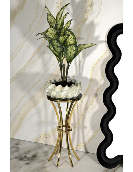 Sellette haute moderne chic Ronde Hauteur 81 cm Verre Noir Métal Doré Shanty 