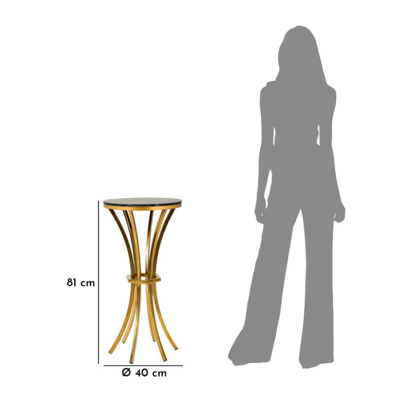 Sellette haute moderne chic Ronde Hauteur 81 cm Verre Noir Métal Doré Shanty 