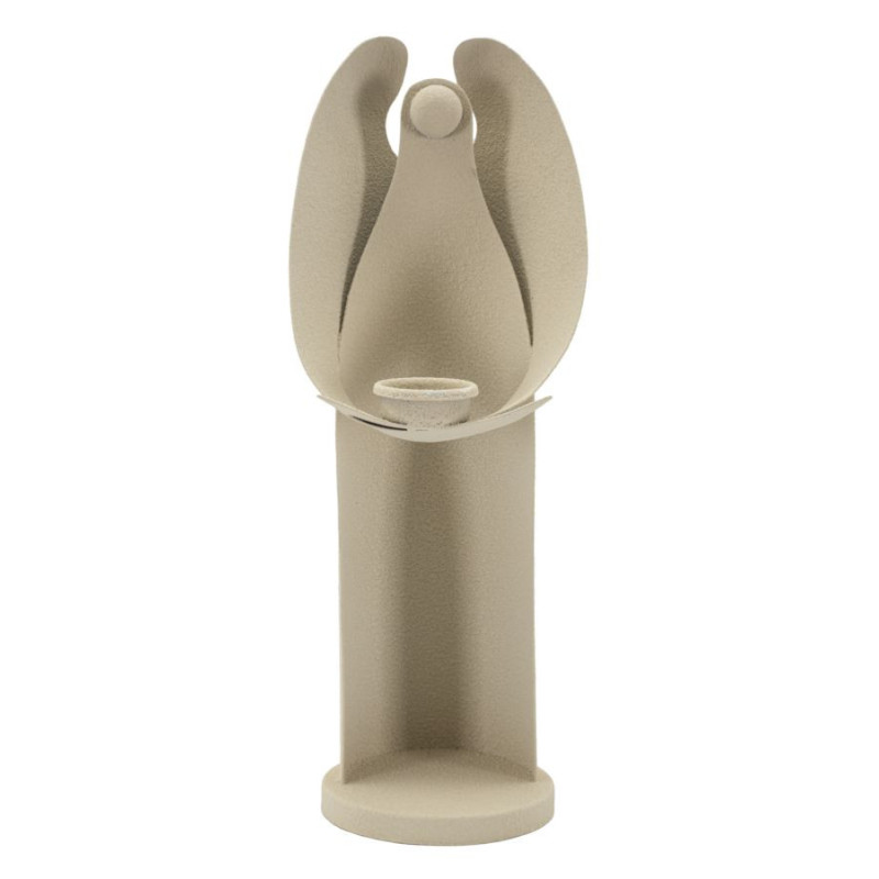 Grand Bougeoir moderne Ange abstrait Hauteur 37 cm Métal Blanc crème Dune 