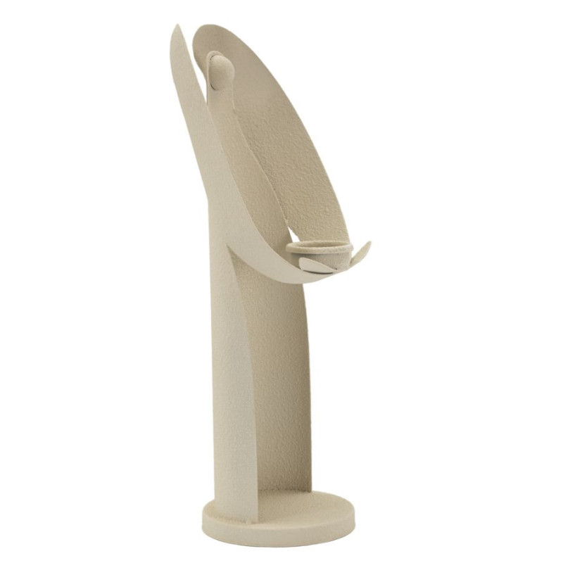 Grand Bougeoir moderne Ange abstrait Hauteur 37 cm Métal Blanc crème Dune 