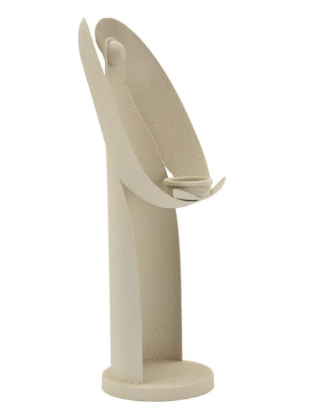 Grand Bougeoir moderne Ange abstrait Hauteur 37 cm Métal Blanc crème Dune 
