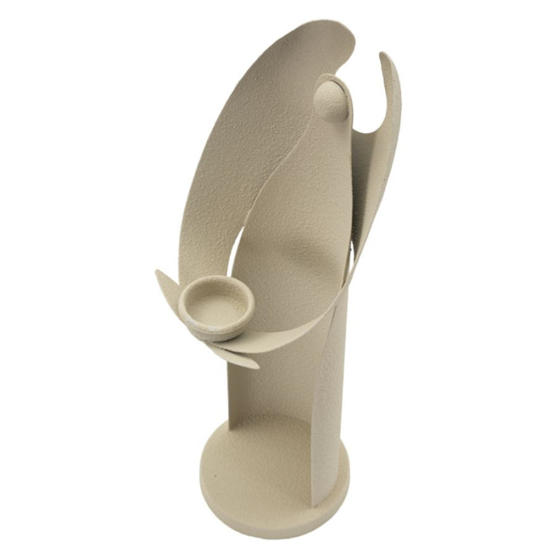 Grand Bougeoir moderne Ange abstrait Hauteur 37 cm Métal Blanc crème Dune 
