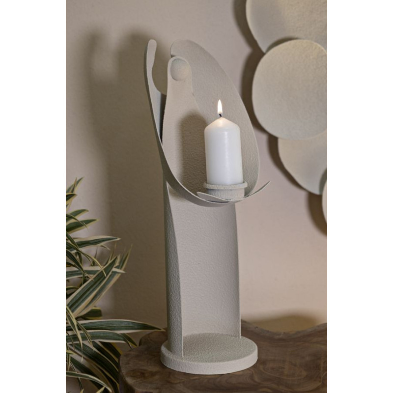 Grand Bougeoir moderne Ange abstrait Hauteur 37 cm Métal Blanc crème Dune 