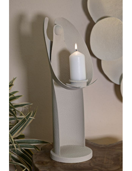 Grand Bougeoir moderne Ange abstrait Hauteur 37 cm Métal Blanc crème Dune 