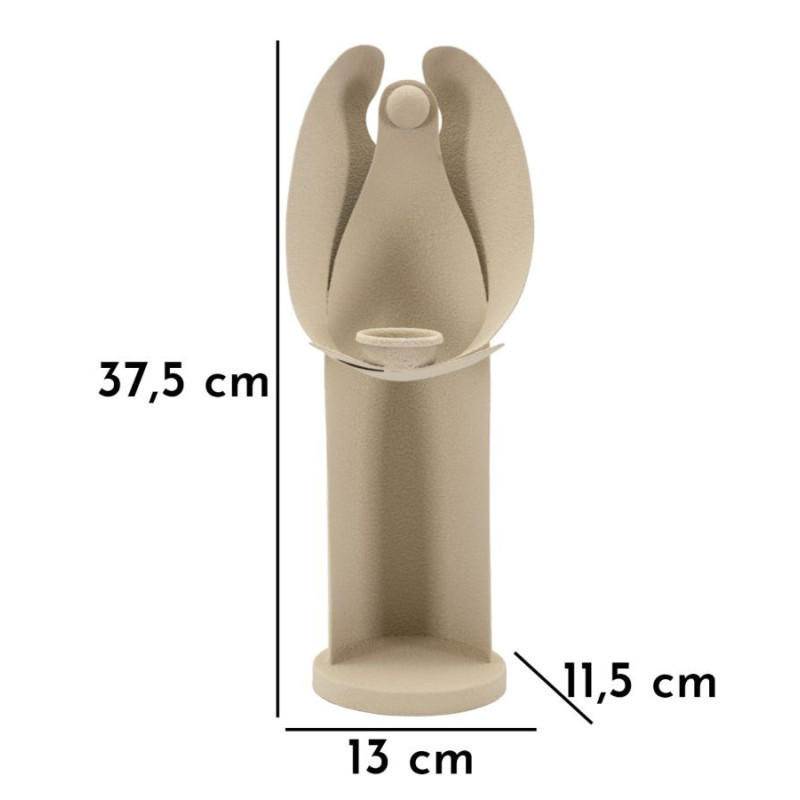 Grand Bougeoir moderne Ange abstrait Hauteur 37 cm Métal Blanc crème Dune 