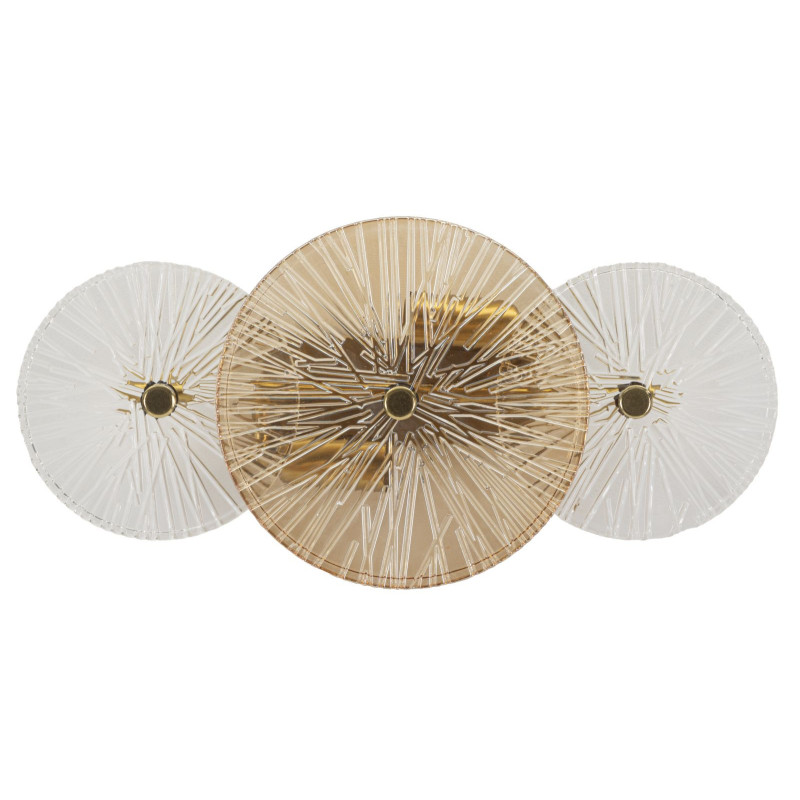 Applique murale japonaise éventails 42 cm Verre Blanc Ambré Métal Doré Osaka 