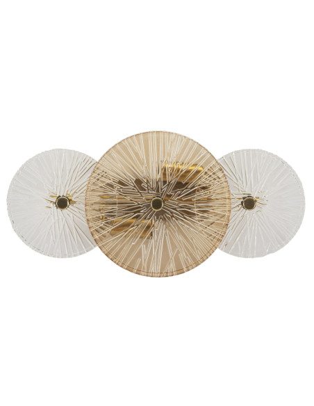 Applique murale japonaise éventails 42 cm Verre Blanc Ambré Métal Doré Osaka 