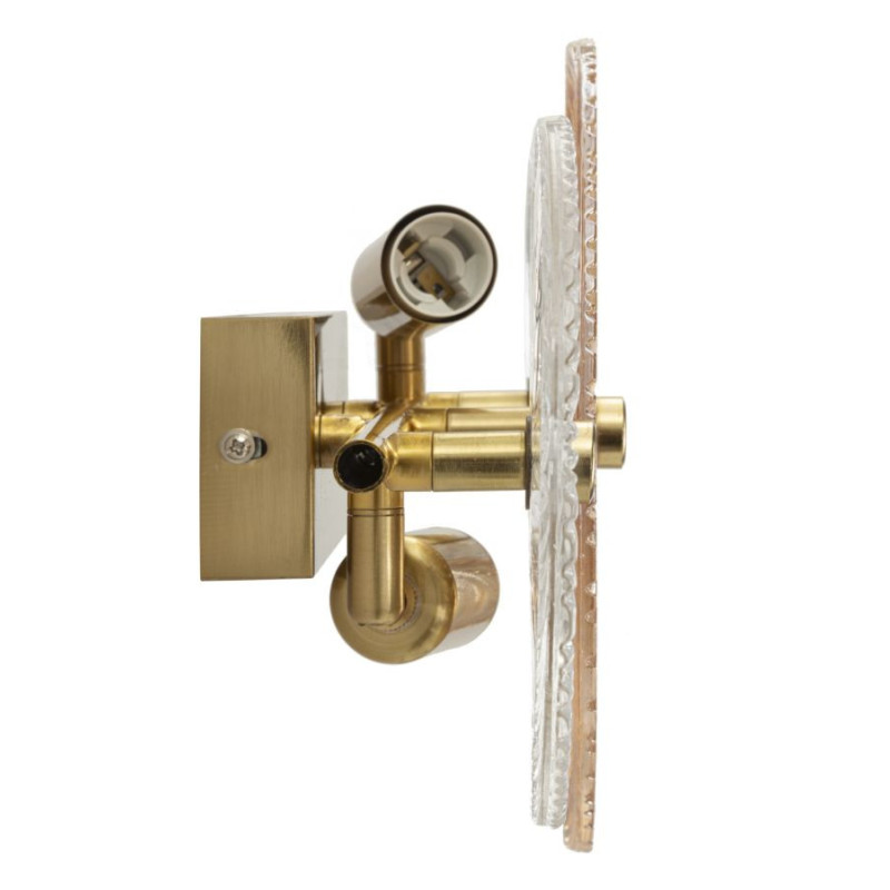 Applique murale japonaise éventails 42 cm Verre Blanc Ambré Métal Doré Osaka 