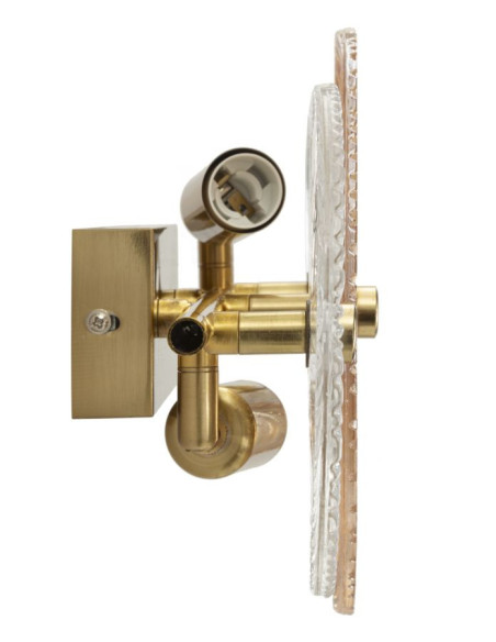 Applique murale japonaise éventails 42 cm Verre Blanc Ambré Métal Doré Osaka 