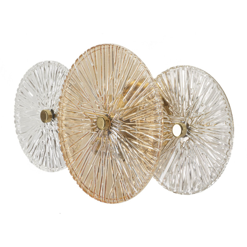 Applique murale japonaise éventails 42 cm Verre Blanc Ambré Métal Doré Osaka 
