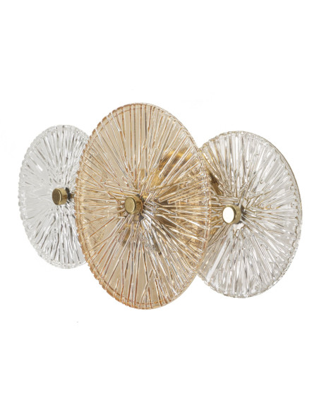 Applique murale japonaise éventails 42 cm Verre Blanc Ambré Métal Doré Osaka 