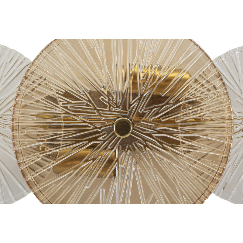 Applique murale japonaise éventails 42 cm Verre Blanc Ambré Métal Doré Osaka 