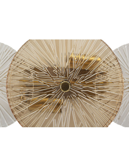 Applique murale japonaise éventails 42 cm Verre Blanc Ambré Métal Doré Osaka 