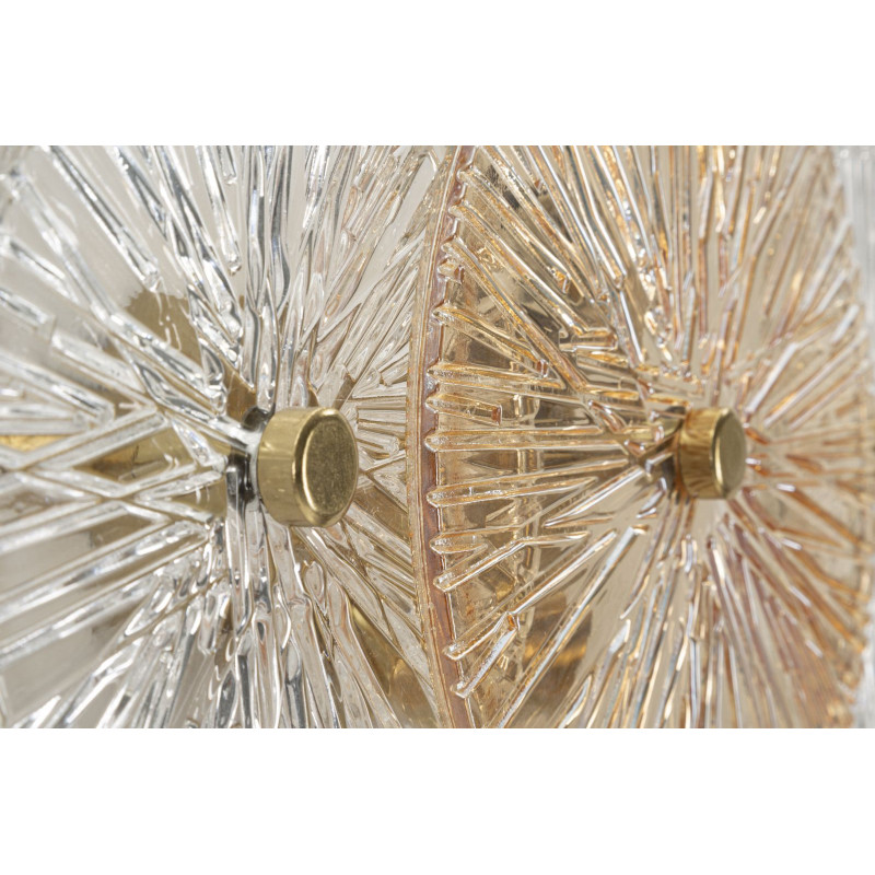 Applique murale japonaise éventails 42 cm Verre Blanc Ambré Métal Doré Osaka 