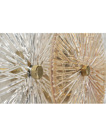 Applique murale japonaise éventails 42 cm Verre Blanc Ambré Métal Doré Osaka 