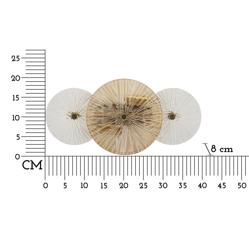 Applique murale japonaise éventails 42 cm Verre Blanc Ambré Métal Doré Osaka 