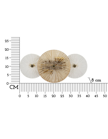 Applique murale japonaise éventails 42 cm Verre Blanc Ambré Métal Doré Osaka 