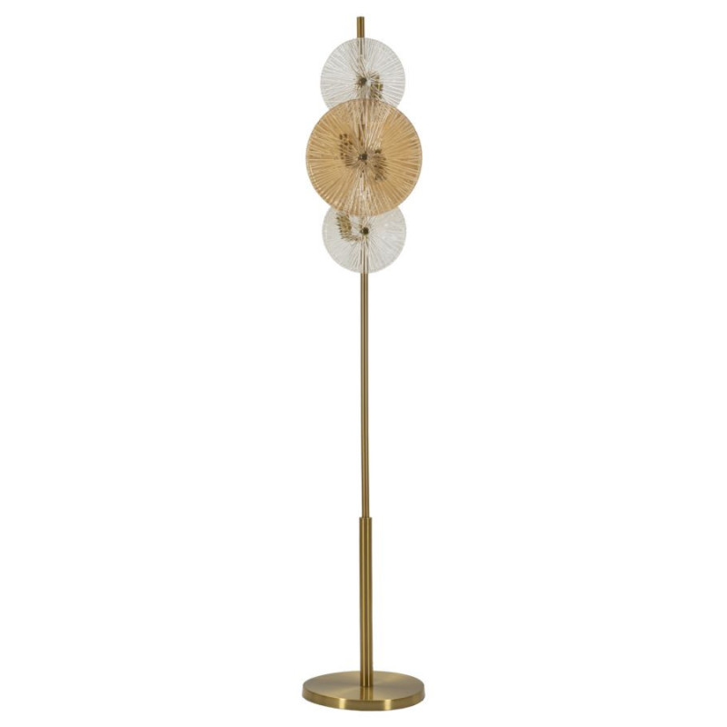 Grand Lampadaire japonais sur pied éventails Hauteur 164 cm Verre Blanc Ambré Métal Doré Osaka 