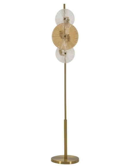 Grand Lampadaire japonais sur pied éventails Hauteur 164 cm Verre Blanc Ambré Métal Doré Osaka 