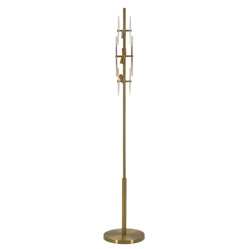 Grand Lampadaire japonais sur pied éventails Hauteur 164 cm Verre Blanc Ambré Métal Doré Osaka 
