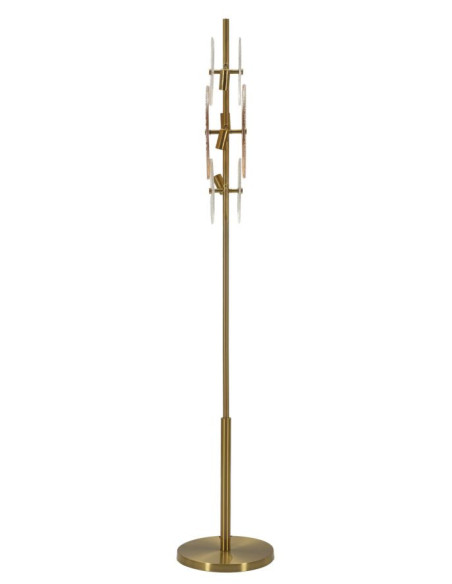 Grand Lampadaire japonais sur pied éventails Hauteur 164 cm Verre Blanc Ambré Métal Doré Osaka 