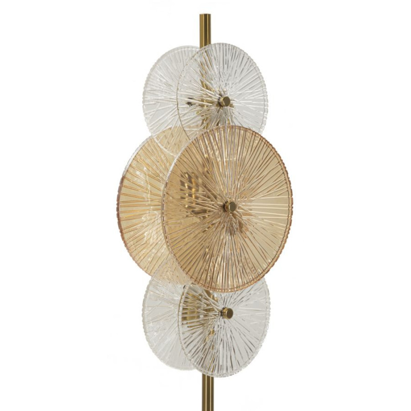 Grand Lampadaire japonais sur pied éventails Hauteur 164 cm Verre Blanc Ambré Métal Doré Osaka 