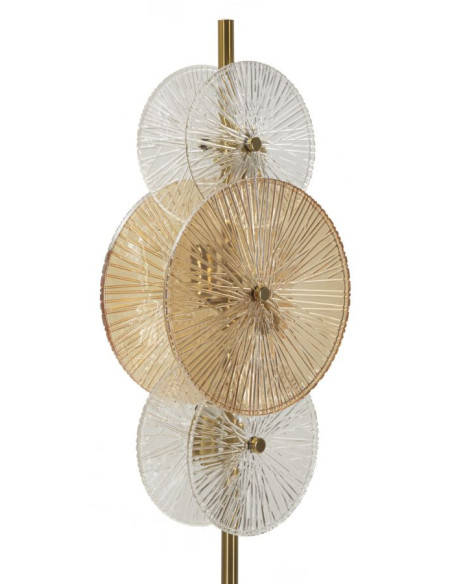 Grand Lampadaire japonais sur pied éventails Hauteur 164 cm Verre Blanc Ambré Métal Doré Osaka 