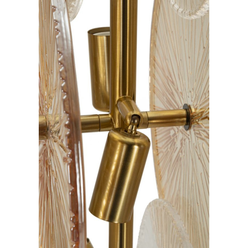 Grand Lampadaire japonais sur pied éventails Hauteur 164 cm Verre Blanc Ambré Métal Doré Osaka 