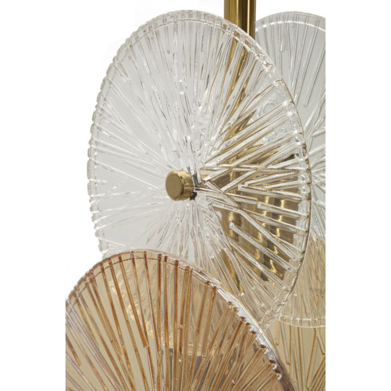 Grand Lampadaire japonais sur pied éventails Hauteur 164 cm Verre Blanc Ambré Métal Doré Osaka 