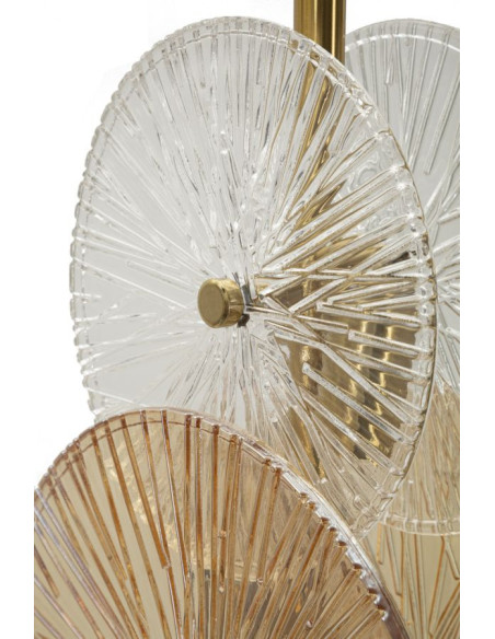Grand Lampadaire japonais sur pied éventails Hauteur 164 cm Verre Blanc Ambré Métal Doré Osaka 